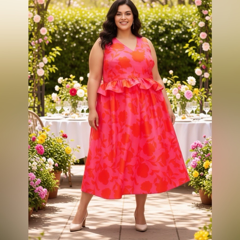 NWT KATE SPADE x TARGET Floral Rose Print Sleeveless Peplum Midi Dress w Pockets - Picture 12 of 13